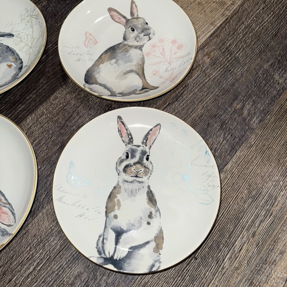 Pier 1 Bunny Salad Plates - White and Gray-set of 4 - Picture 2 of 8